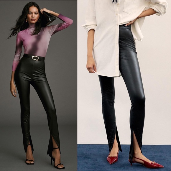 Avec Les Filles High-Waisted Faux Leather Slit Leggings - Picture 3 of 6